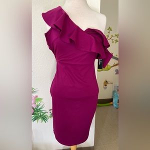 LuLus Make It Count Magenta Ruffled One-Shoulder Bodycon Dress